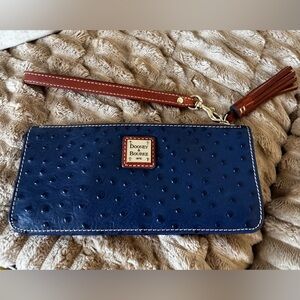 Dooney & Bourke Navy Ostrich Leather Wristlet Wallet